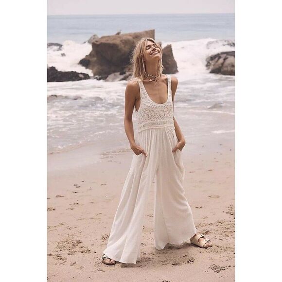 Free People Pants - NWT FREE PEOPLE SOLEIL WIDE LEG ONE PIECE CROCHET TOP